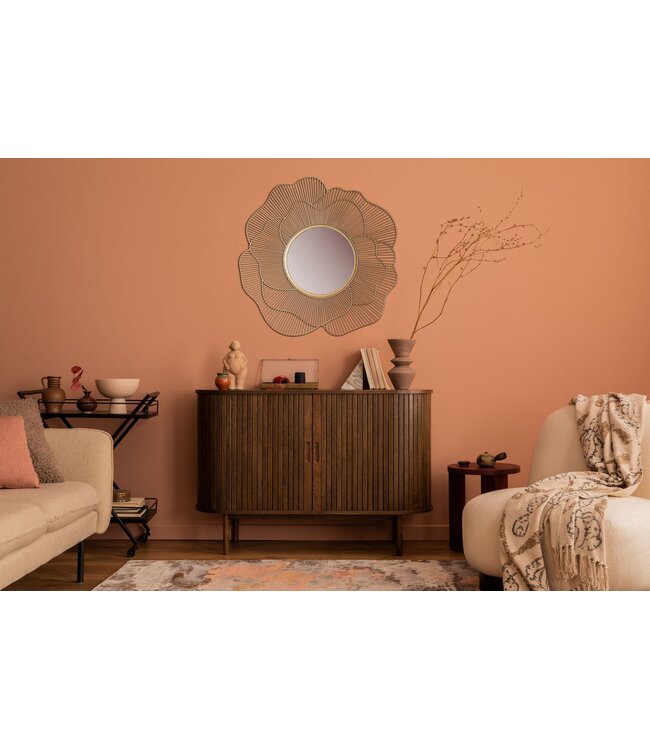 Wohnling wandspiegel roze 77 cm metaal design hangspiegel goud, ijzeren decoratieve spiegel rond, spiegelwand grote bloemvorm, gangspiegel garderobespiegel modern
