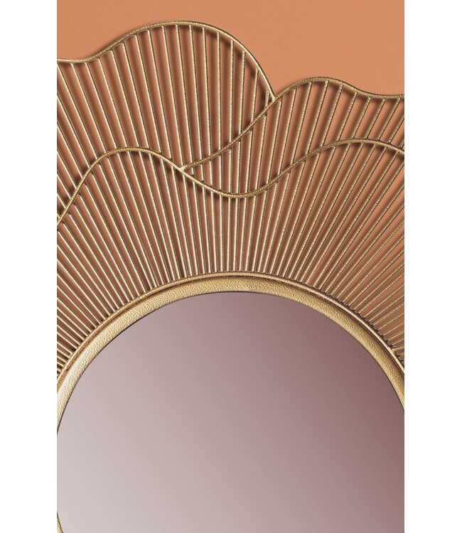 Wohnling wandspiegel roze 77 cm metaal design hangspiegel goud, ijzeren decoratieve spiegel rond, spiegelwand grote bloemvorm, gangspiegel garderobespiegel modern