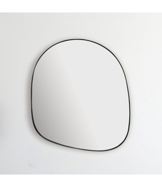 Wohnling wandspiegel asymmetrisch 53x60 cm metalen design hangspiegel zwart, ijzeren decoratieve spiegel vormloos met frame, grote wandspiegel, gangspiegel garderobespiegel modern