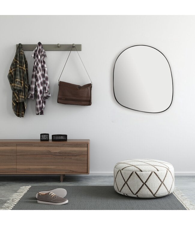 Wohnling wandspiegel asymmetrisch 53x60 cm metalen design hangspiegel zwart, ijzeren decoratieve spiegel vormloos met frame, grote wandspiegel, gangspiegel garderobespiegel modern