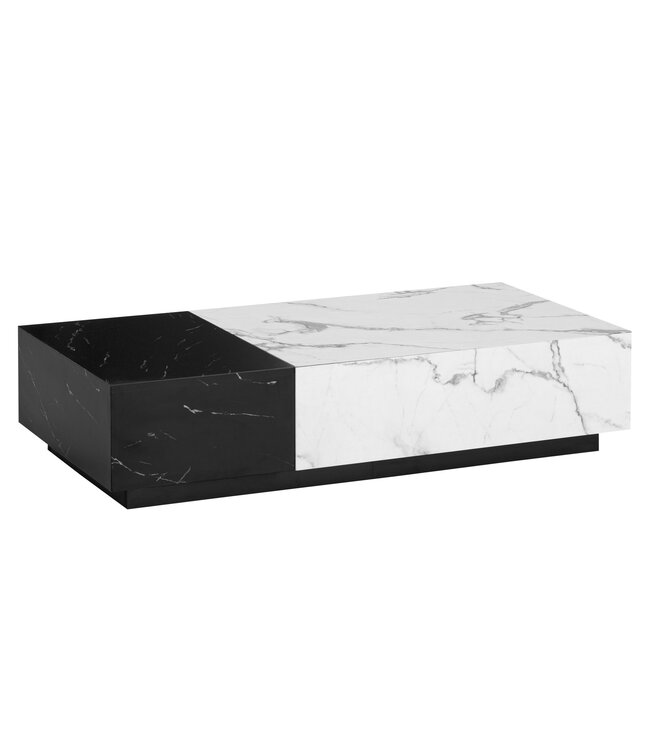 Wohnling Salontafel 120x60x28 cm Wit Zwart Salontafel in Marmerlook Modern, Woonkamertafel Laag Rechthoekig met Laden, Lounge Salontafel Opbergruimte, Salontafel Groot