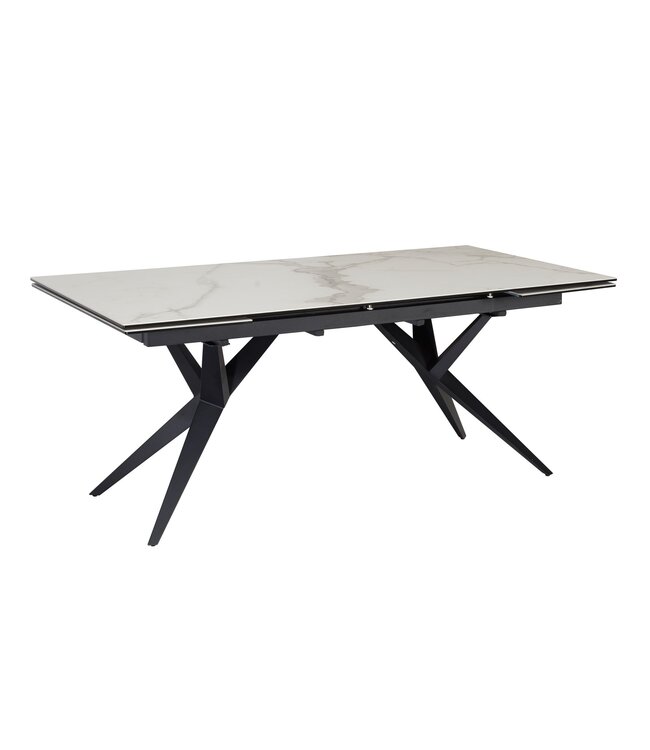 Wohnling eetkamertafel 180 - 260 cm uitschuifbaar keramiek glas wit, keramische tafel marmerlook groot, design keukentafel rechthoekig, eettafel extravagant met metalen poten