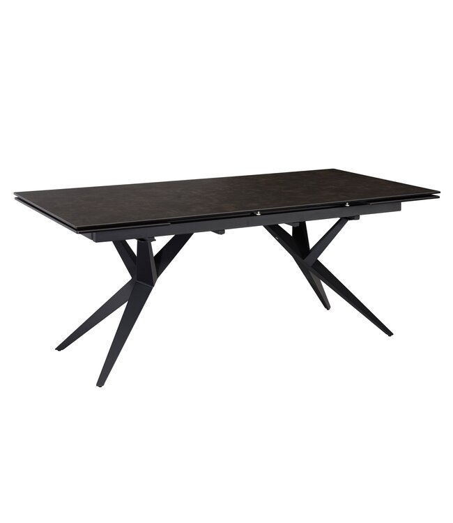 Wohnling eetkamertafel 180 - 260 cm uitschuifbaar keramiek glas zwart, keramische tafel groot, design keukentafel rechthoekig, eettafel extravagant met metalen poten