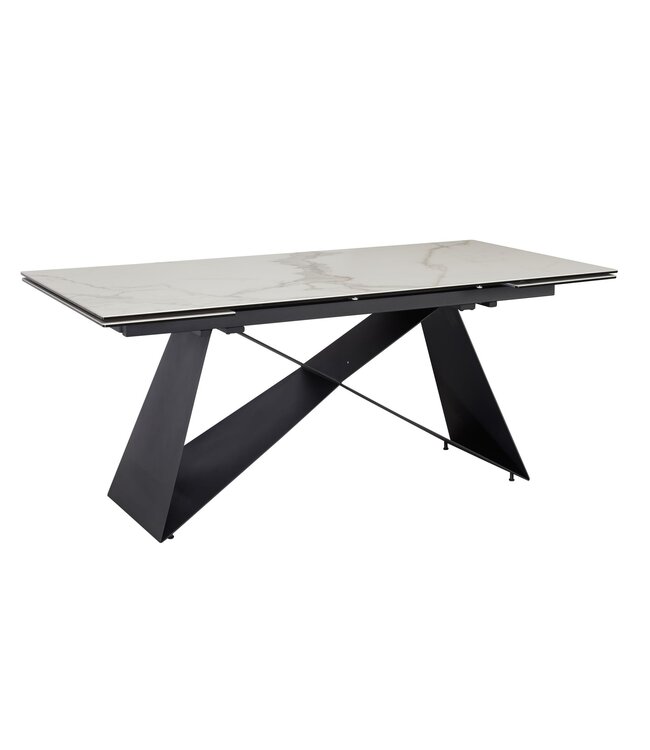 Wohnling eetkamertafel 180 - 260 cm uitschuifbaar keramiek glas wit, keramische tafel marmerlook groot, designkeukentafel rechthoekig, eettafel extravagant met metalen poten