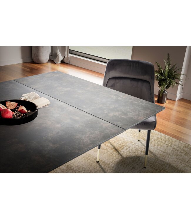 Wohnling eetkamertafel 180 - 260 cm uitschuifbaar keramiek glas zwart, keramische tafel groot, design keukentafel rechthoekig, eettafel extravagant met metalen poten