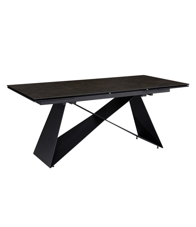 Wohnling eetkamertafel 180 - 260 cm uitschuifbaar keramiek glas zwart, keramische tafel groot, design keukentafel rechthoekig, eettafel extravagant met metalen poten