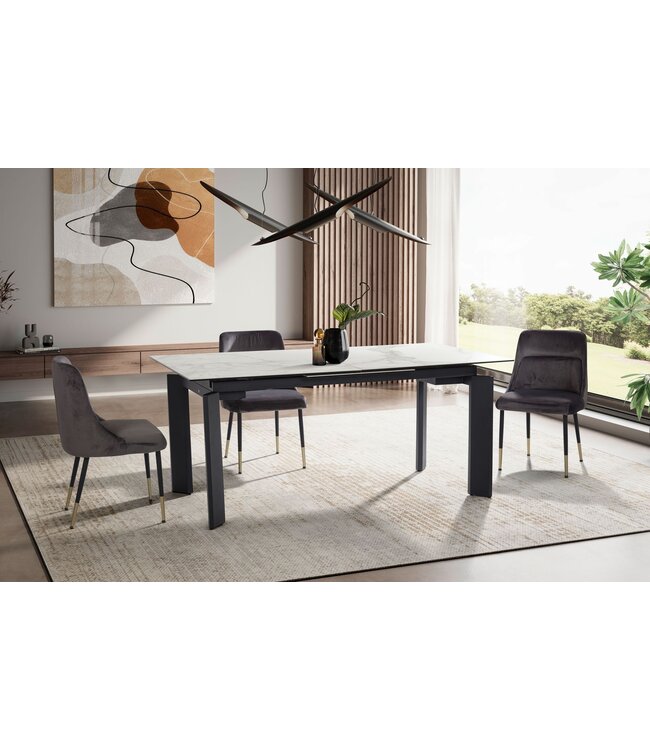 Wohnling Eetkamertafel 180x95x77 cm Glaskeramiek Eettafel Wit Marmeren Look, Keukentafel Uitschuifbaar tot 240 cm, Grote Glazen Tafel, Eettafel Eetkamer Rechthoekig met Metalen Poten