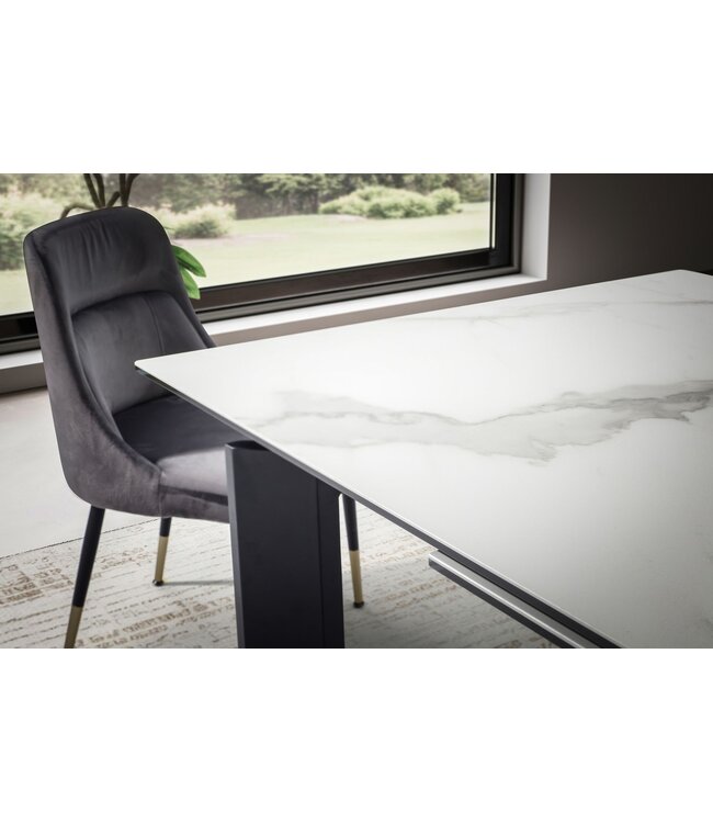 Wohnling Eetkamertafel 180x95x77 cm Glaskeramiek Eettafel Wit Marmeren Look, Keukentafel Uitschuifbaar tot 240 cm, Grote Glazen Tafel, Eettafel Eetkamer Rechthoekig met Metalen Poten