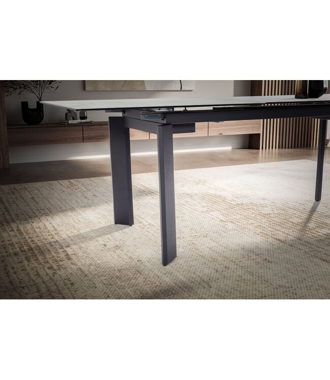 Wohnling Eetkamertafel 180x95x77 cm Glaskeramiek Eettafel Wit Marmeren Look, Keukentafel Uitschuifbaar tot 240 cm, Grote Glazen Tafel, Eettafel Eetkamer Rechthoekig met Metalen Poten