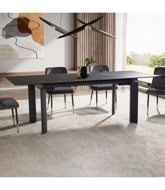 Wohnling Eetkamertafel 180x95x77 cm Glaskeramiek Eettafel Zwart, Keukentafel Uitschuifbaar tot 240 cm, Glazen Tafel Groot, Eettafel Eetkamer Rechthoekig met Metalen Poten