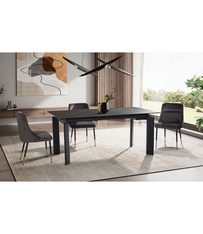 Wohnling Eetkamertafel 180x95x77 cm Glaskeramiek Eettafel Zwart, Keukentafel Uitschuifbaar tot 240 cm, Glazen Tafel Groot, Eettafel Eetkamer Rechthoekig met Metalen Poten