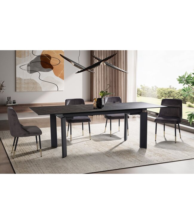 Wohnling Eetkamertafel 180x95x77 cm Glaskeramiek Eettafel Zwart, Keukentafel Uitschuifbaar tot 240 cm, Glazen Tafel Groot, Eettafel Eetkamer Rechthoekig met Metalen Poten