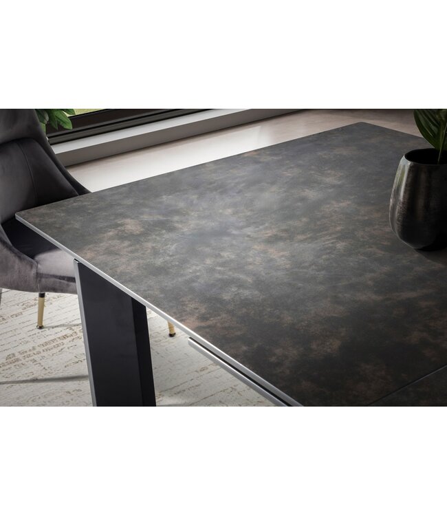 Wohnling Eetkamertafel 180x95x77 cm Glaskeramiek Eettafel Zwart, Keukentafel Uitschuifbaar tot 240 cm, Glazen Tafel Groot, Eettafel Eetkamer Rechthoekig met Metalen Poten