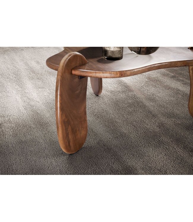 Wohnling salontafel 78x78x39,5 cm mango massief hout walnootkleurige salontafel laag, driepoot woonkamertafel organisch, design salontafel woonkamer modern met natuurlijke houtnerf