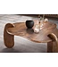 Wohnling salontafel 78x78x39,5 cm mango massief hout walnootkleurige salontafel laag, driepoot woonkamertafel organisch, design salontafel woonkamer modern met natuurlijke houtnerf