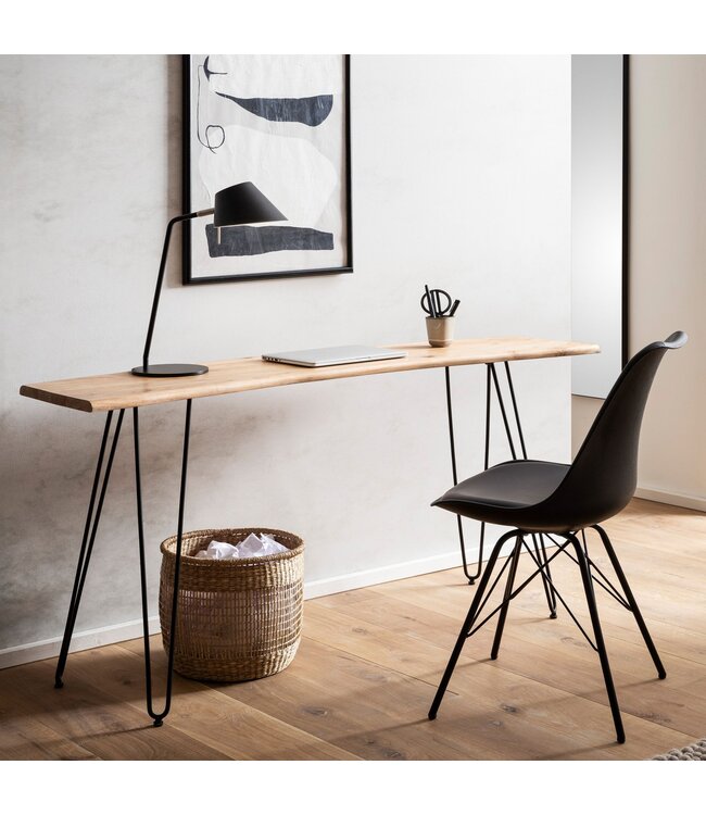 Wohnling Bureau 150x36x75 cm Acacia Massief Hout / Metaal Computerbureau Boomrand, Thuiskantoor Kantoorbureau Massief met Haarspeldpoten in Zwart, Houten Tafel Smal Laptoptafel Studeerkamer