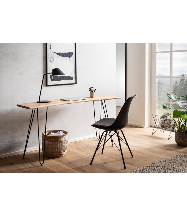 Wohnling Bureau 150x36x75 cm Acacia Massief Hout / Metaal Computerbureau Boomrand, Thuiskantoor Kantoorbureau Massief met Haarspeldpoten in Zwart, Houten Tafel Smal Laptoptafel Studeerkamer