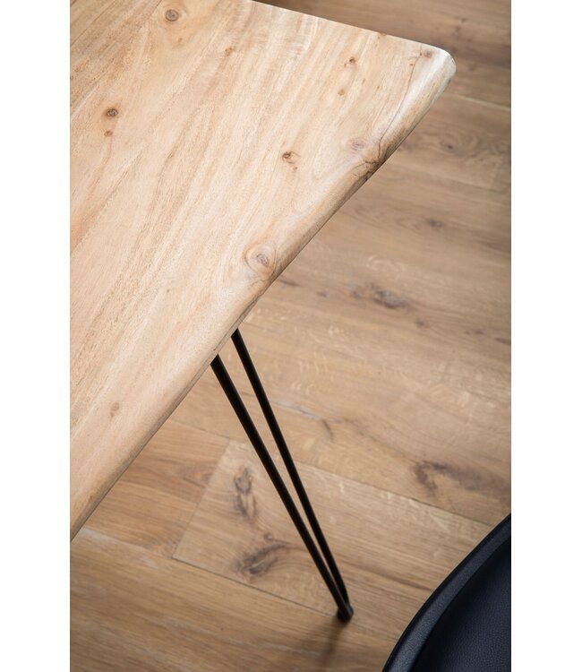 Wohnling Bureau 150x36x75 cm Acacia Massief Hout / Metaal Computerbureau Boomrand, Thuiskantoor Kantoorbureau Massief met Haarspeldpoten in Zwart, Houten Tafel Smal Laptoptafel Studeerkamer