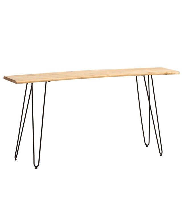 Wohnling Bureau 150x36x75 cm Acacia Massief Hout / Metaal Computerbureau Boomrand, Thuiskantoor Kantoorbureau Massief met Haarspeldpoten in Zwart, Houten Tafel Smal Laptoptafel Studeerkamer
