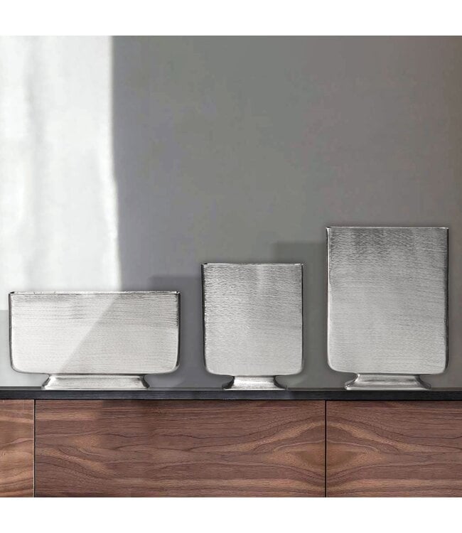 Wohnling Decoratieve Vaas Set van 3 Aluminium Zilveren Bloemenvaas Modern, Decoratieve Vaas Vierkant 3-delig voor Bloemen, Aluminium Tafelvaas Woondecoratie Metalen Tafeldecoratie Handgemaakt
