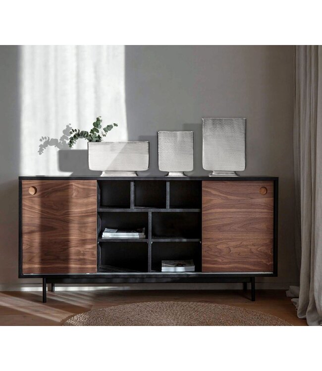 Wohnling Decoratieve Vaas Set van 3 Aluminium Zilveren Bloemenvaas Modern, Decoratieve Vaas Vierkant 3-delig voor Bloemen, Aluminium Tafelvaas Woondecoratie Metalen Tafeldecoratie Handgemaakt