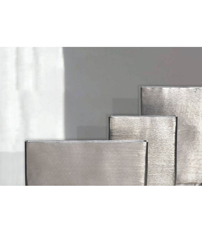 Wohnling Decoratieve Vaas Set van 3 Aluminium Zilveren Bloemenvaas Modern, Decoratieve Vaas Vierkant 3-delig voor Bloemen, Aluminium Tafelvaas Woondecoratie Metalen Tafeldecoratie Handgemaakt
