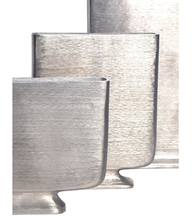 Wohnling Decoratieve Vaas Set van 3 Aluminium Zilveren Bloemenvaas Modern, Decoratieve Vaas Vierkant 3-delig voor Bloemen, Aluminium Tafelvaas Woondecoratie Metalen Tafeldecoratie Handgemaakt