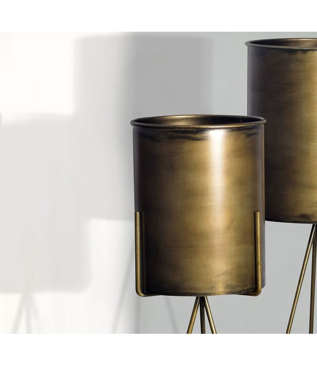 Wohnling bloempot set van 2 metalen plantenbakken goud met frame, design ijzeren plantenbak rond, bloempot plantenbak binnen hoog