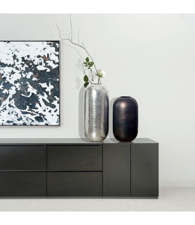 Wohnling Decoratieve Vaas Set van 2 Aluminium Zilver Zwart-Brons Bloemenvaas Modern, Decoratieve Vaas Gehamerd Rond 2-delig voor Bloemen, Aluminium Tafelvaas Cilinder Woondecoratie Tafeldecoratie Handgemaakt