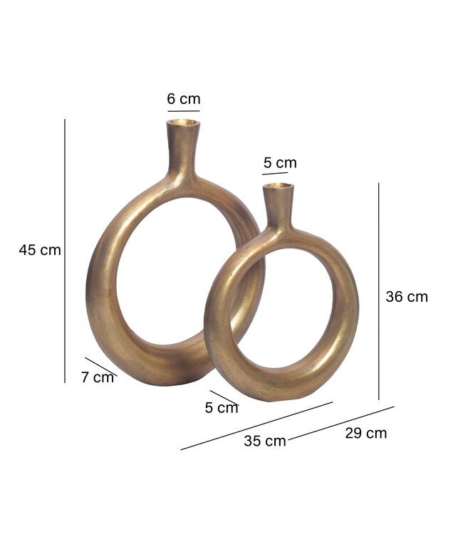 Wohnling Decoratieve Vaas Set van 2 Aluminium Goud Donut Bloemenvaas Modern, Decoratieve Vaas Rond 2-delig voor Bloemen, Aluminium Tafelvaas Huisdecoratie Tafeldecoratie Handgemaakt