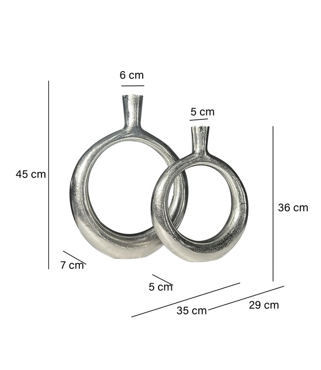 Wohnling Decoratieve Vaas Set van 2 Aluminium Zilver Donut Bloemenvaas Modern, Decoratieve Vaas Rond 2-delig voor Bloemen, Aluminium Tafelvaas Woondecoratie Tafeldecoratie Handgemaakt