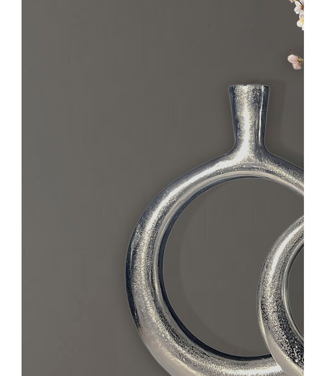 Wohnling Decoratieve Vaas Set van 2 Aluminium Zilver Donut Bloemenvaas Modern, Decoratieve Vaas Rond 2-delig voor Bloemen, Aluminium Tafelvaas Woondecoratie Tafeldecoratie Handgemaakt