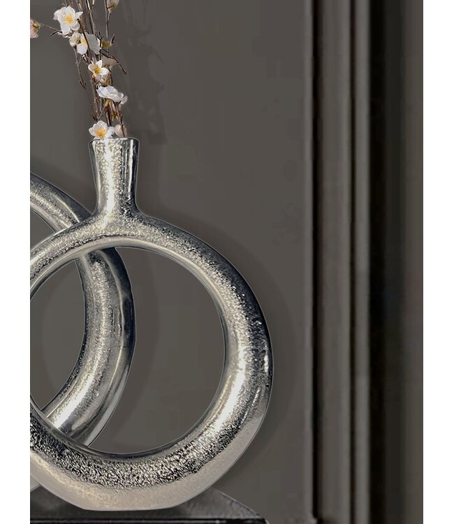 Wohnling Decoratieve Vaas Set van 2 Aluminium Zilver Donut Bloemenvaas Modern, Decoratieve Vaas Rond 2-delig voor Bloemen, Aluminium Tafelvaas Woondecoratie Tafeldecoratie Handgemaakt