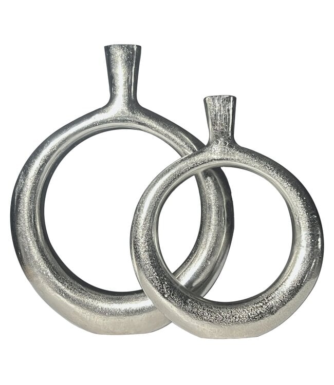 Wohnling Decoratieve Vaas Set van 2 Aluminium Zilver Donut Bloemenvaas Modern, Decoratieve Vaas Rond 2-delig voor Bloemen, Aluminium Tafelvaas Woondecoratie Tafeldecoratie Handgemaakt