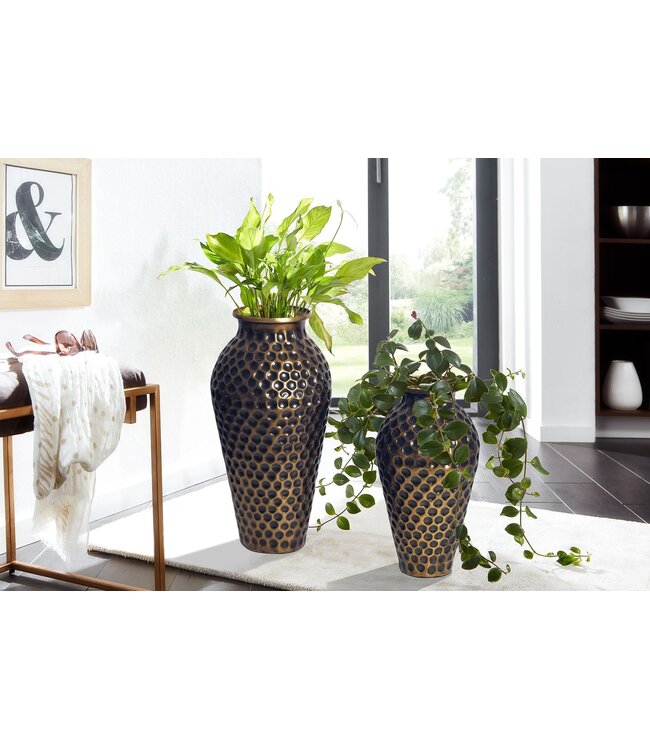 Wohnling Decoratieve Vaas Set van 2 Aluminium Goud Amphora Bloemenvaas Modern, Decoratieve Vaas Rond 2-delig voor Bloemen, Aluminium Tafelvaas Woondecoratie Metalen Tafeldecoratie Handgemaakt