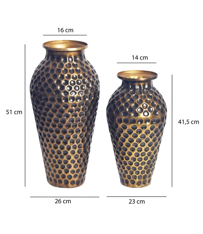 Wohnling Decoratieve Vaas Set van 2 Aluminium Goud Amphora Bloemenvaas Modern, Decoratieve Vaas Rond 2-delig voor Bloemen, Aluminium Tafelvaas Woondecoratie Metalen Tafeldecoratie Handgemaakt