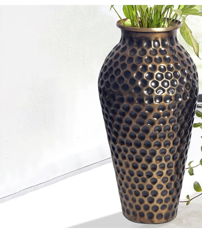 Wohnling Decoratieve Vaas Set van 2 Aluminium Goud Amphora Bloemenvaas Modern, Decoratieve Vaas Rond 2-delig voor Bloemen, Aluminium Tafelvaas Woondecoratie Metalen Tafeldecoratie Handgemaakt
