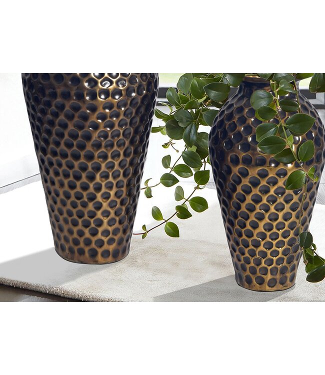 Wohnling Decoratieve Vaas Set van 2 Aluminium Goud Amphora Bloemenvaas Modern, Decoratieve Vaas Rond 2-delig voor Bloemen, Aluminium Tafelvaas Woondecoratie Metalen Tafeldecoratie Handgemaakt