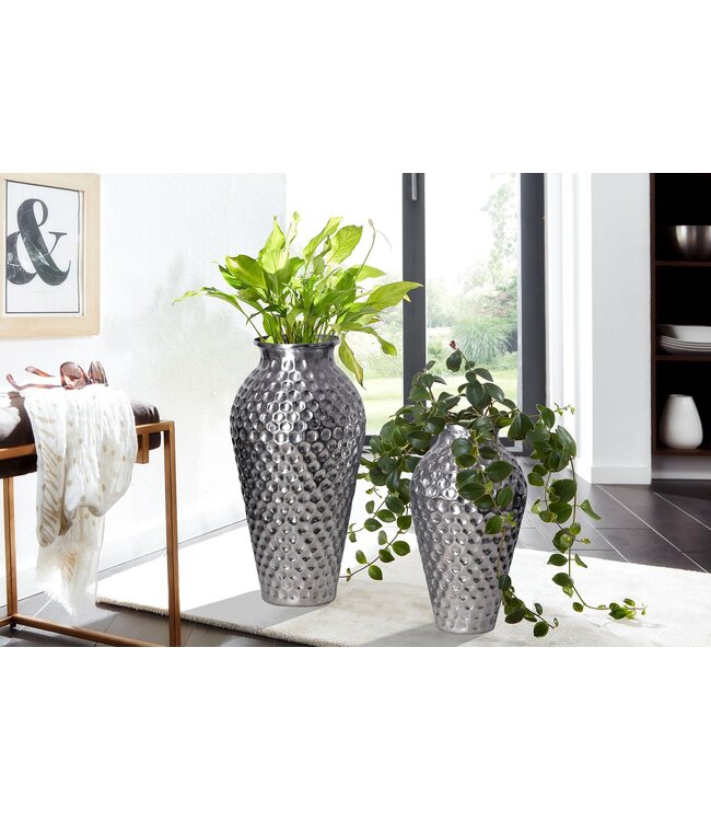 Wohnling Decoratieve Vaas Set van 2 Aluminium Zilver Amphora Bloemenvaas Modern, Decoratieve Vaas Rond 2-delig voor Bloemen, Aluminium Tafelvaas Woondecoratie Metalen Tafeldecoratie Handgemaakt