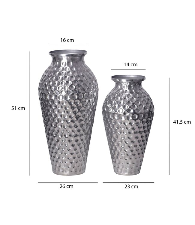 Wohnling Decoratieve Vaas Set van 2 Aluminium Zilver Amphora Bloemenvaas Modern, Decoratieve Vaas Rond 2-delig voor Bloemen, Aluminium Tafelvaas Woondecoratie Metalen Tafeldecoratie Handgemaakt