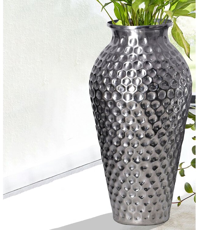 Wohnling Decoratieve Vaas Set van 2 Aluminium Zilver Amphora Bloemenvaas Modern, Decoratieve Vaas Rond 2-delig voor Bloemen, Aluminium Tafelvaas Woondecoratie Metalen Tafeldecoratie Handgemaakt
