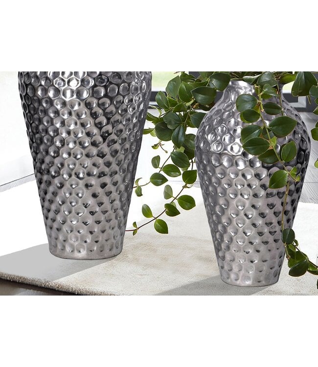 Wohnling Decoratieve Vaas Set van 2 Aluminium Zilver Amphora Bloemenvaas Modern, Decoratieve Vaas Rond 2-delig voor Bloemen, Aluminium Tafelvaas Woondecoratie Metalen Tafeldecoratie Handgemaakt