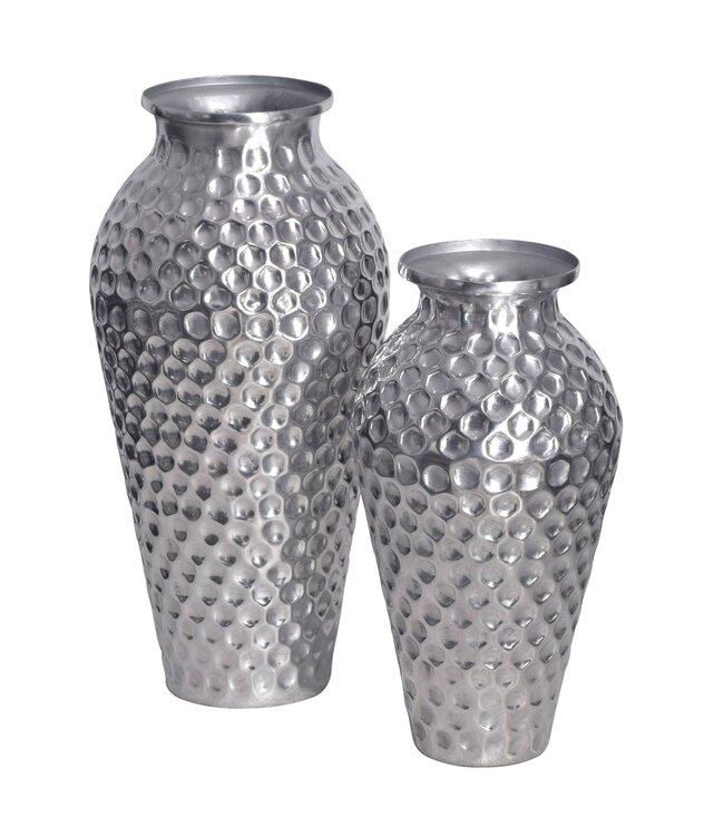 Wohnling Decoratieve Vaas Set van 2 Aluminium Zilver Amphora Bloemenvaas Modern, Decoratieve Vaas Rond 2-delig voor Bloemen, Aluminium Tafelvaas Woondecoratie Metalen Tafeldecoratie Handgemaakt