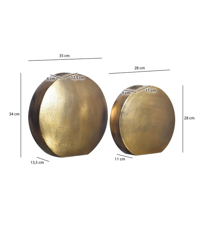 Wohnling Decoratieve Vaas Set van 2 Aluminium Goud Bloemenvaas Modern, Decoratieve Vaas Rond 2-delig voor Bloemen, Aluminium Tafelvaas Woondecoratie Metalen Tafeldecoratie Handgemaakt