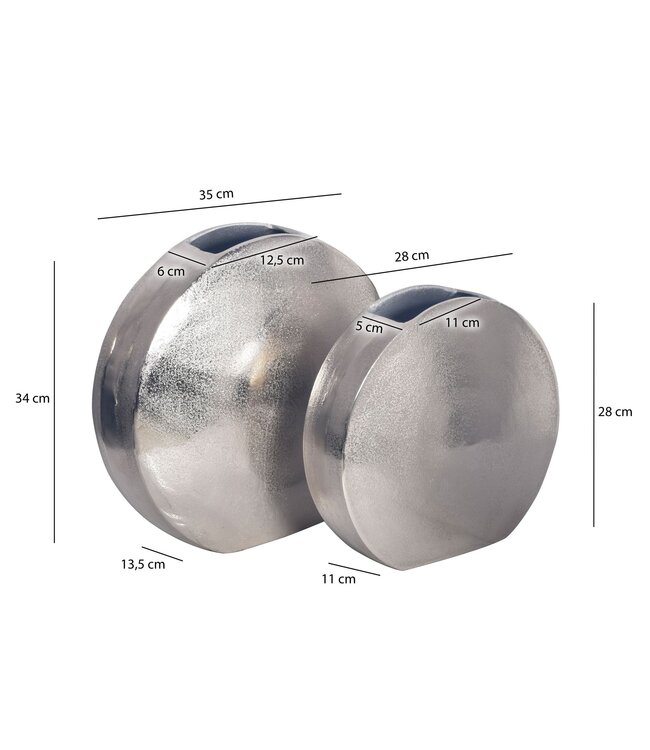 Wohnling Decoratieve Vaas Set van 2 Aluminium Zilveren Bloemenvaas Modern, Decoratieve Vaas Rond 2-delig voor Bloemen, Aluminium Tafelvaas Woondecoratie Metalen Tafeldecoratie Handgemaakt