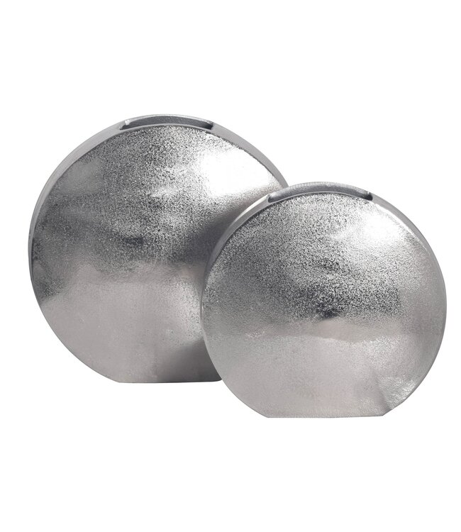 Wohnling Decoratieve Vaas Set van 2 Aluminium Zilveren Bloemenvaas Modern, Decoratieve Vaas Rond 2-delig voor Bloemen, Aluminium Tafelvaas Woondecoratie Metalen Tafeldecoratie Handgemaakt