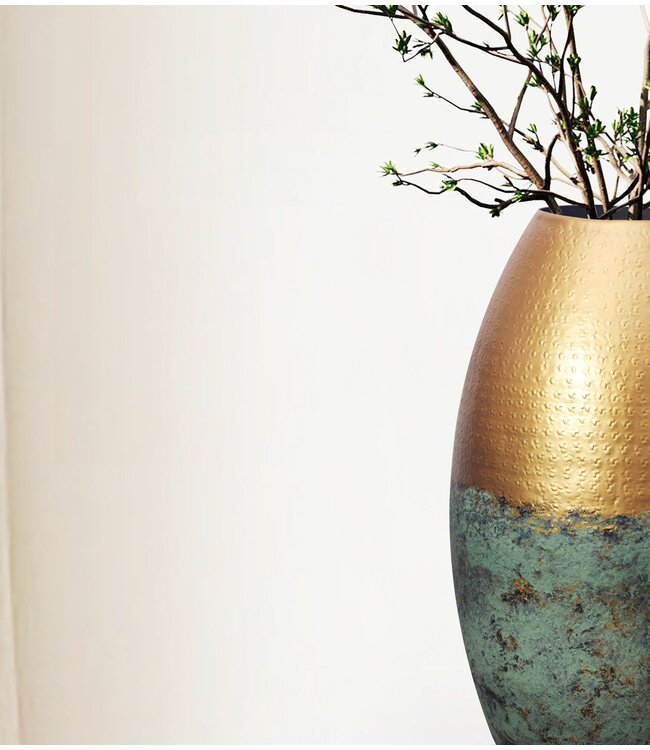 Wohnling Decoratieve Vaas Set van 2 Aluminium Goud Patina Bloemenvaas Modern, Decoratieve Vaas Geperforeerd Rond 2-delig voor Bloemen, Aluminium Tafelvaas Woondecoratie Tafeldecoratie Handgemaakt