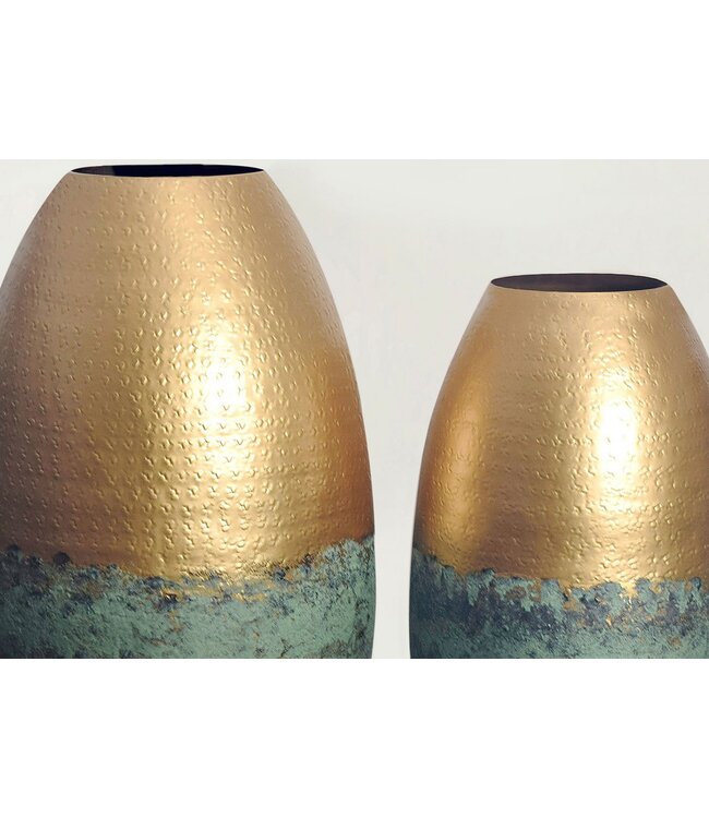 Wohnling Decoratieve Vaas Set van 2 Aluminium Goud Patina Bloemenvaas Modern, Decoratieve Vaas Geperforeerd Rond 2-delig voor Bloemen, Aluminium Tafelvaas Woondecoratie Tafeldecoratie Handgemaakt