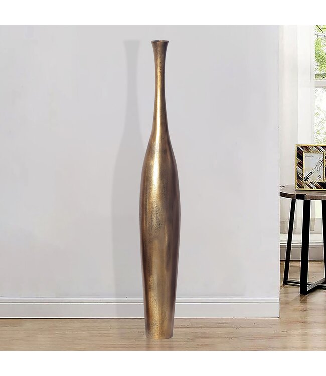 Wohnling Decoratieve Vaas FLES L 100 cm Aluminium Goud Bloemenvaas Modern Groot, Decoratieve Vaas Extravagant voor Bloemen, XXL Aluminium Vloervaas Metaal Huisdecoratie Handgemaakt