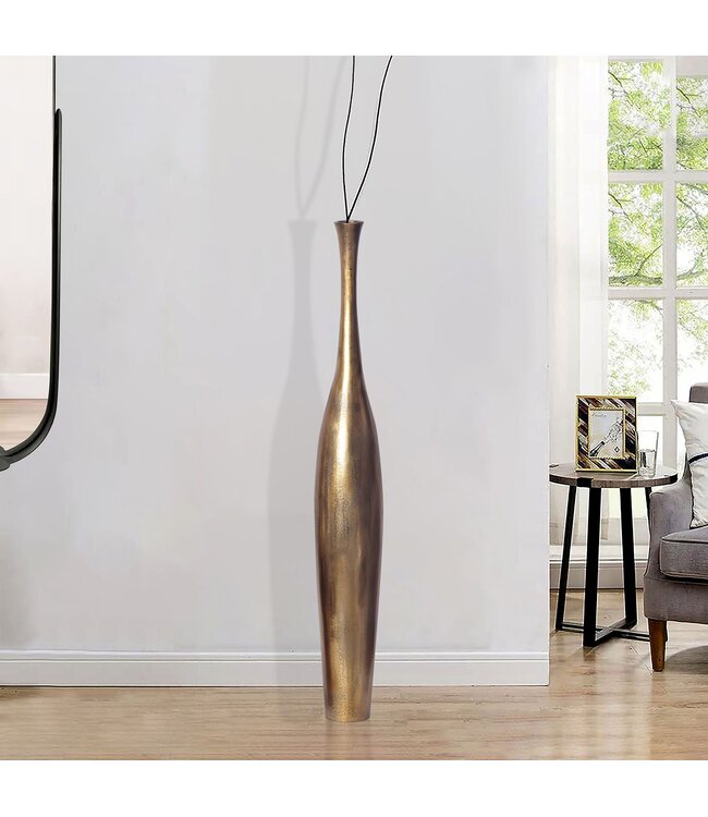 Wohnling Decoratieve Vaas FLES L 100 cm Aluminium Goud Bloemenvaas Modern Groot, Decoratieve Vaas Extravagant voor Bloemen, XXL Aluminium Vloervaas Metaal Huisdecoratie Handgemaakt